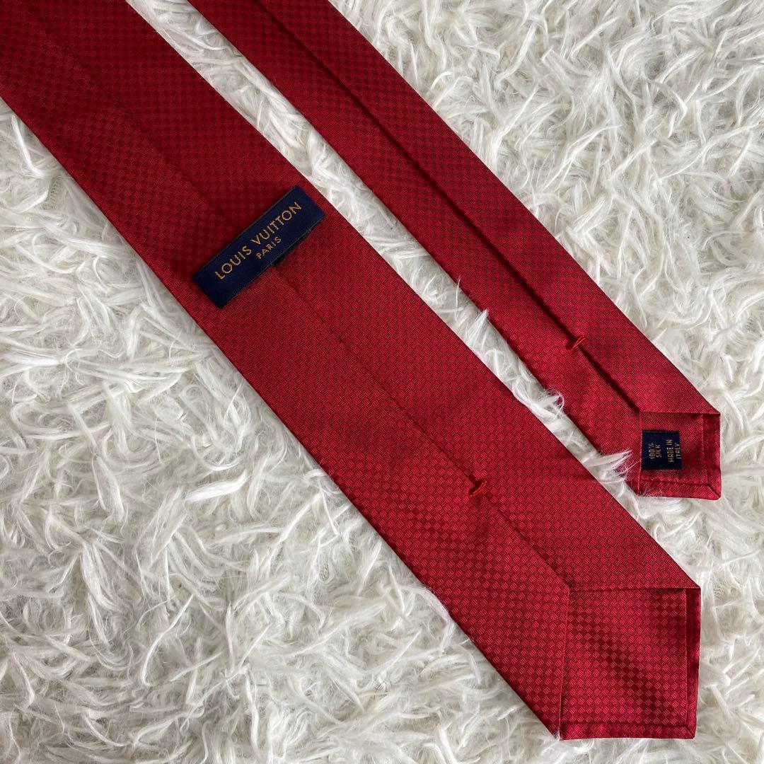 【超極美品/現行青タグ】ルイヴィトン　マイクロダミエ　ネクタイ　箱付き　レッド