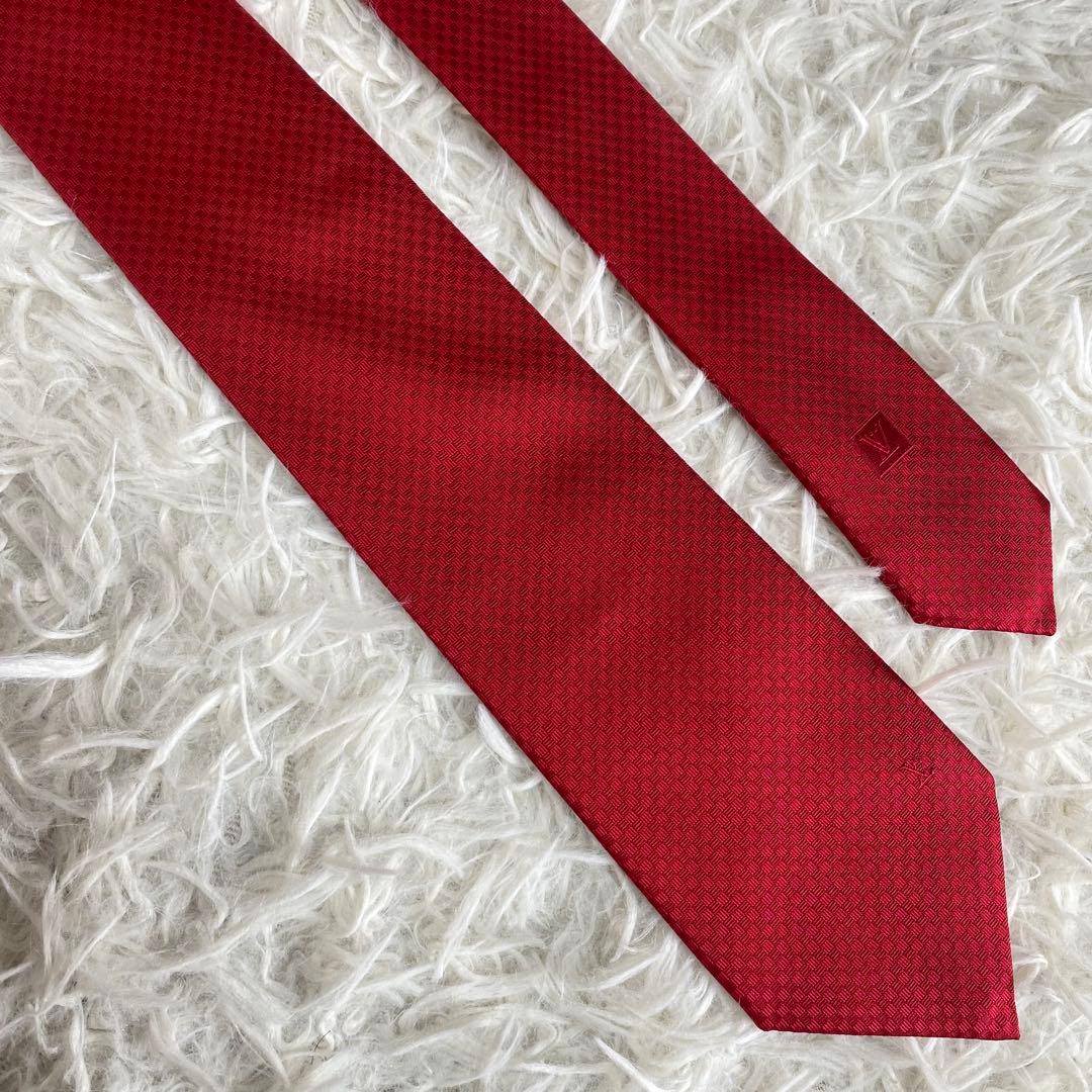 【超極美品/現行青タグ】ルイヴィトン　マイクロダミエ　ネクタイ　箱付き　レッド