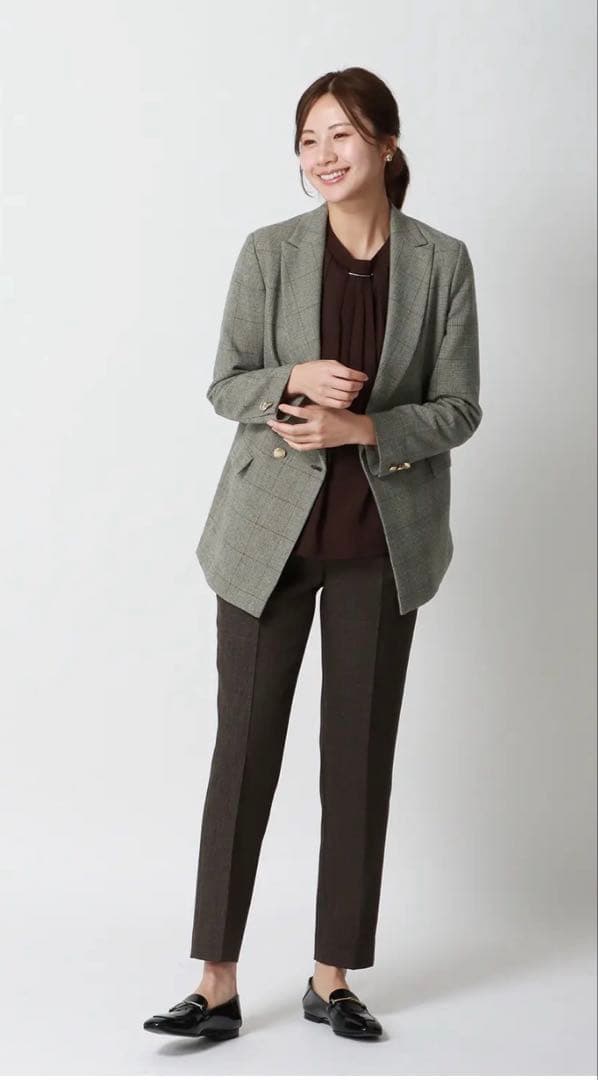 グレー チェック柄 ダブルブレストジャケット　青山