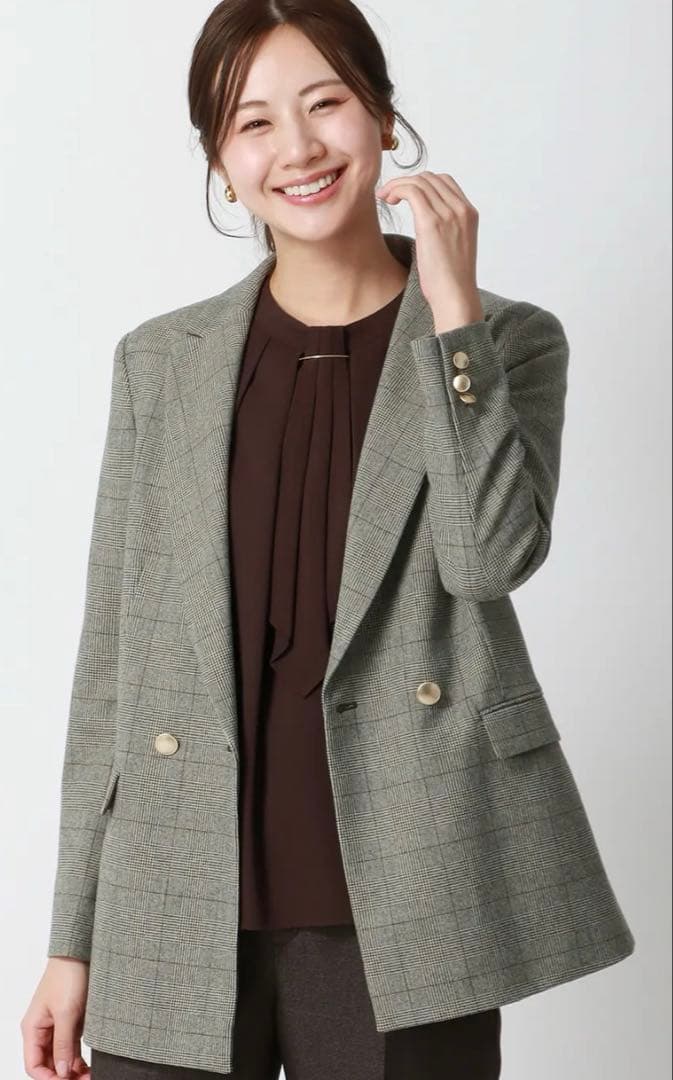 グレー チェック柄 ダブルブレストジャケット　青山