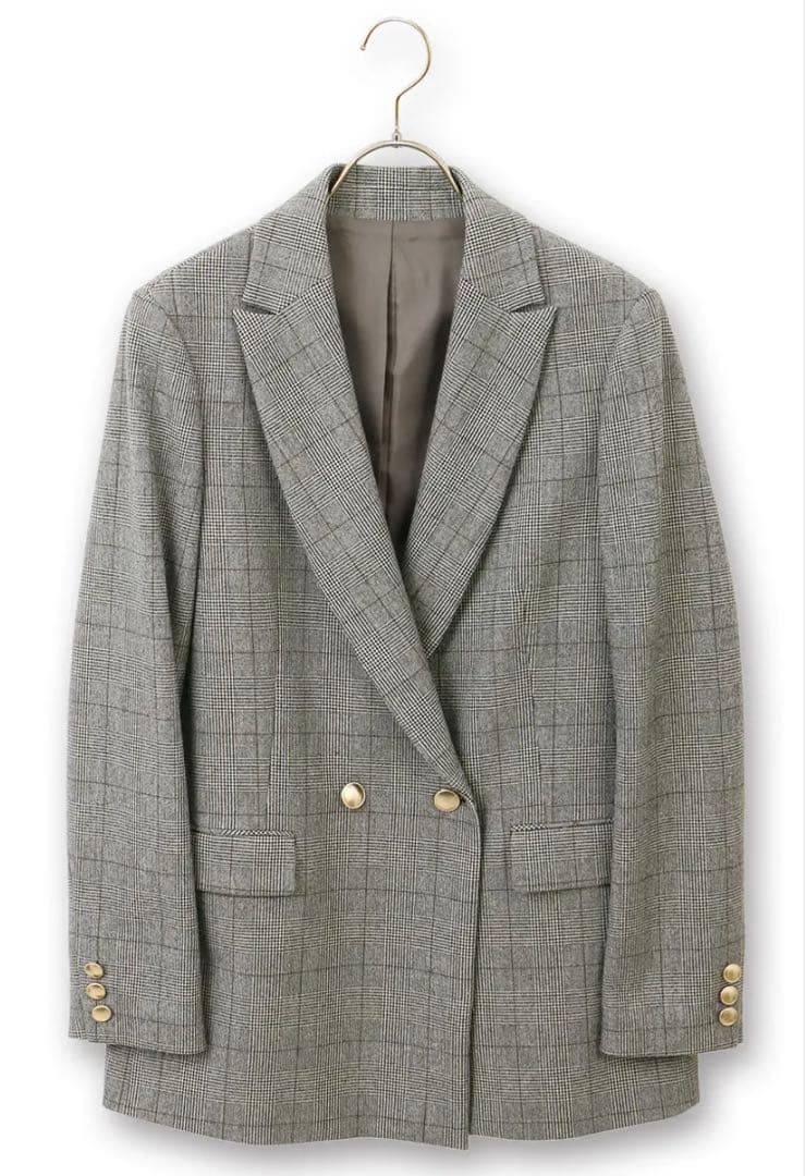 グレー チェック柄 ダブルブレストジャケット　青山