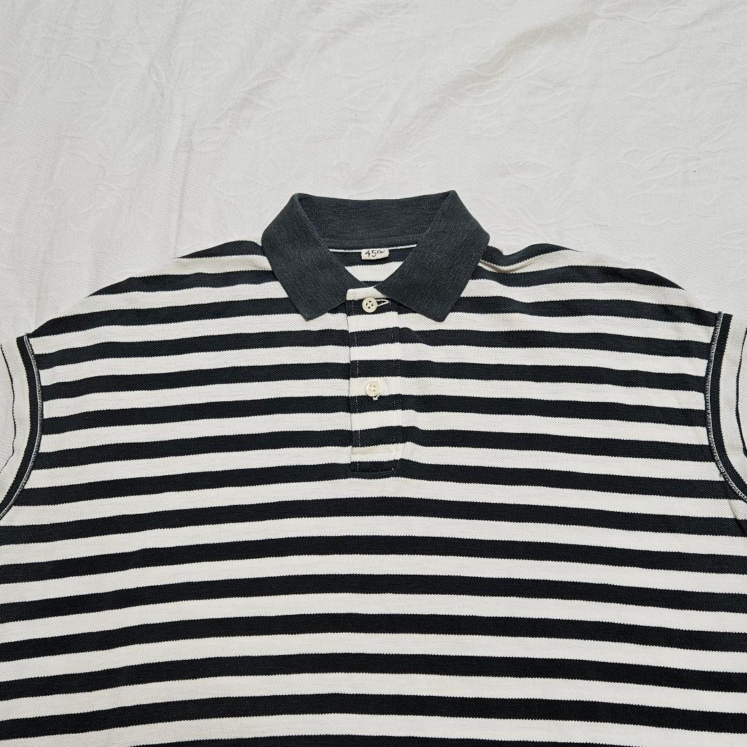 美品☆45R　縞カノコのMキャミポロ　ロゴ刺繍　ボーダー　ノースリーブ