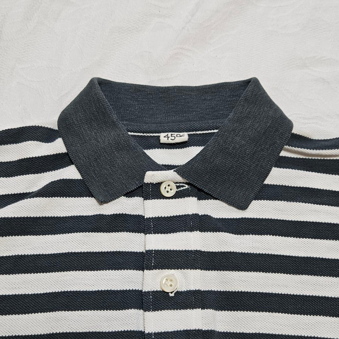 美品☆45R　縞カノコのMキャミポロ　ロゴ刺繍　ボーダー　ノースリーブ