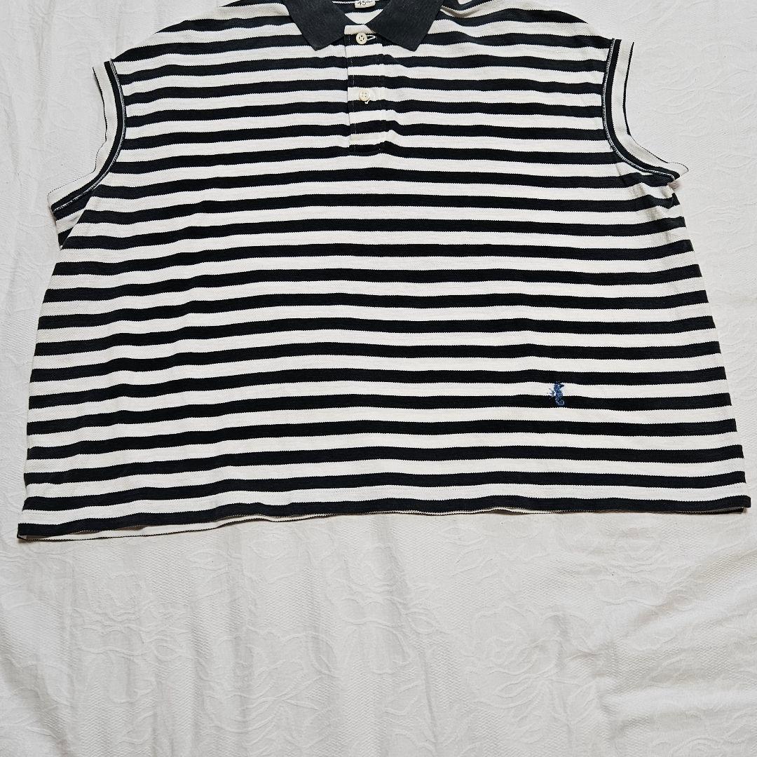 美品☆45R　縞カノコのMキャミポロ　ロゴ刺繍　ボーダー　ノースリーブ
