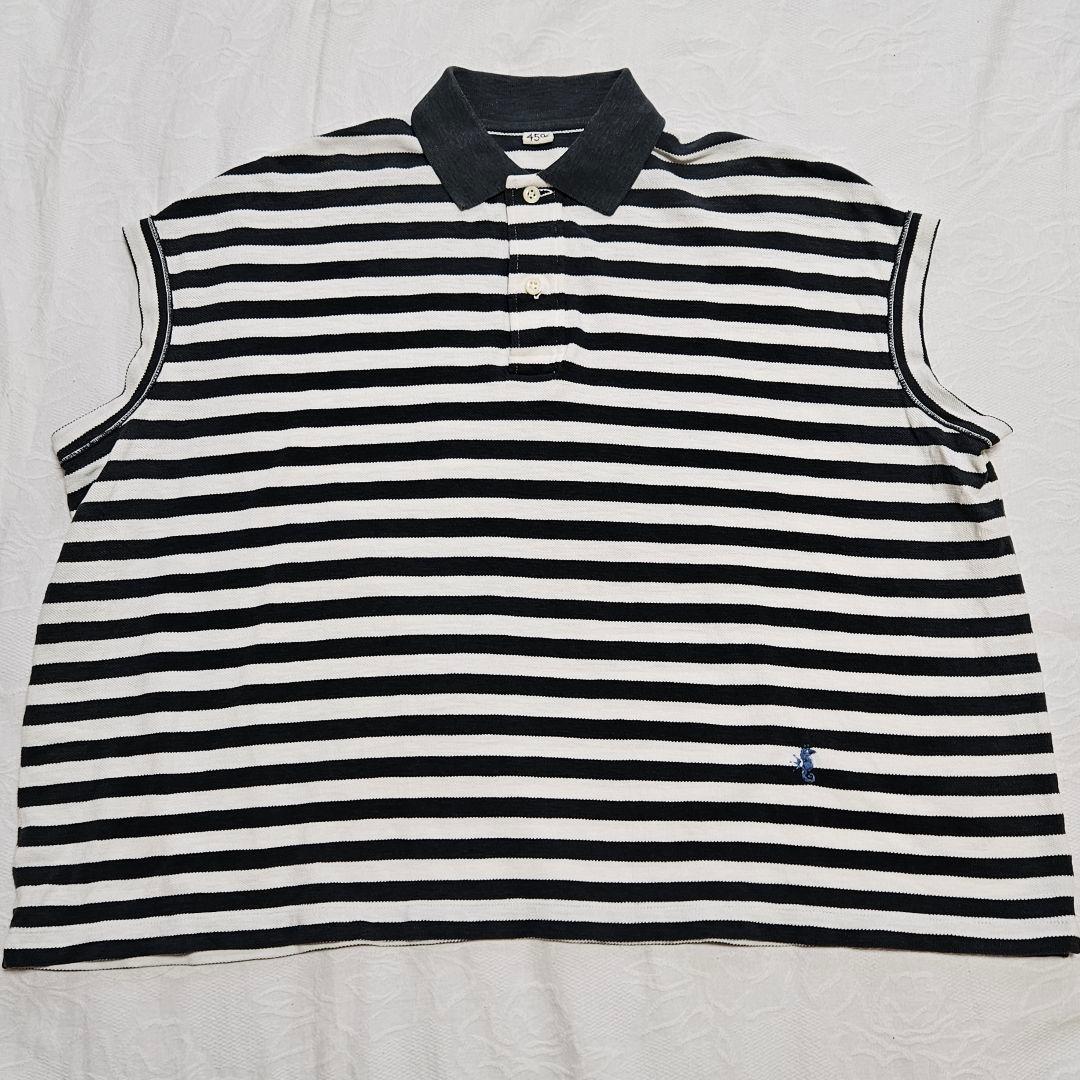 美品☆45R　縞カノコのMキャミポロ　ロゴ刺繍　ボーダー　ノースリーブ