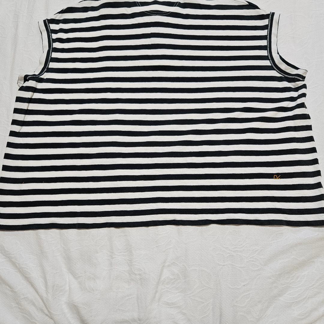 美品☆45R　縞カノコのMキャミポロ　ロゴ刺繍　ボーダー　ノースリーブ