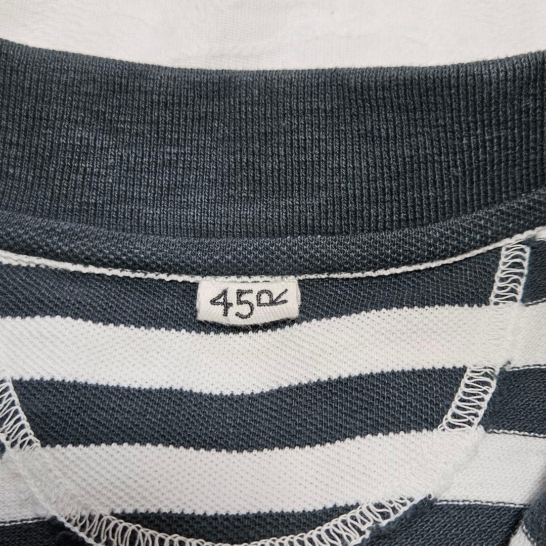 美品☆45R　縞カノコのMキャミポロ　ロゴ刺繍　ボーダー　ノースリーブ