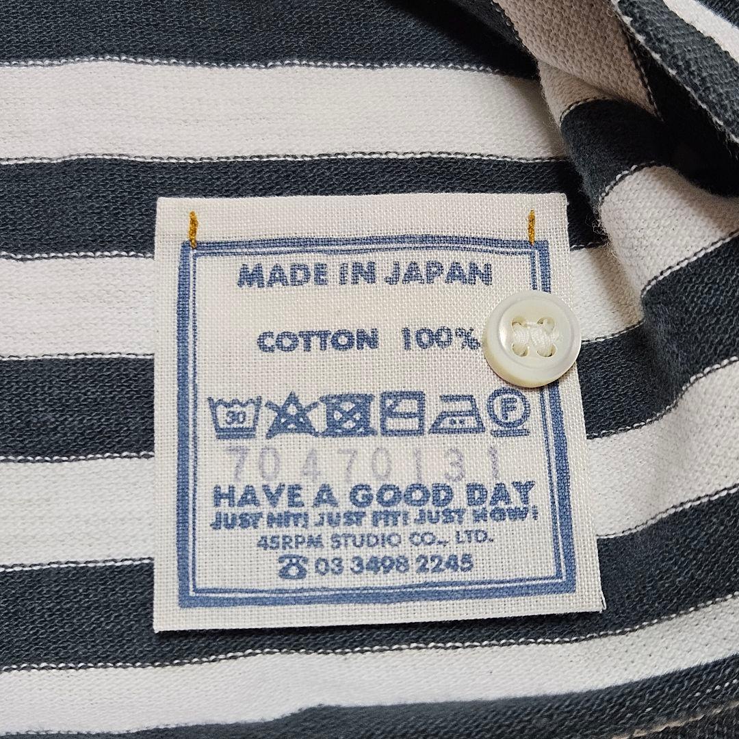 美品☆45R　縞カノコのMキャミポロ　ロゴ刺繍　ボーダー　ノースリーブ