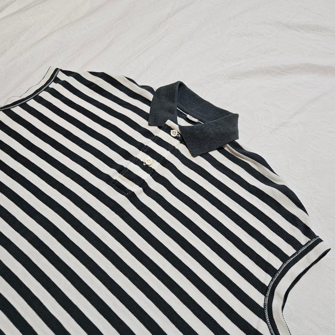 美品☆45R　縞カノコのMキャミポロ　ロゴ刺繍　ボーダー　ノースリーブ