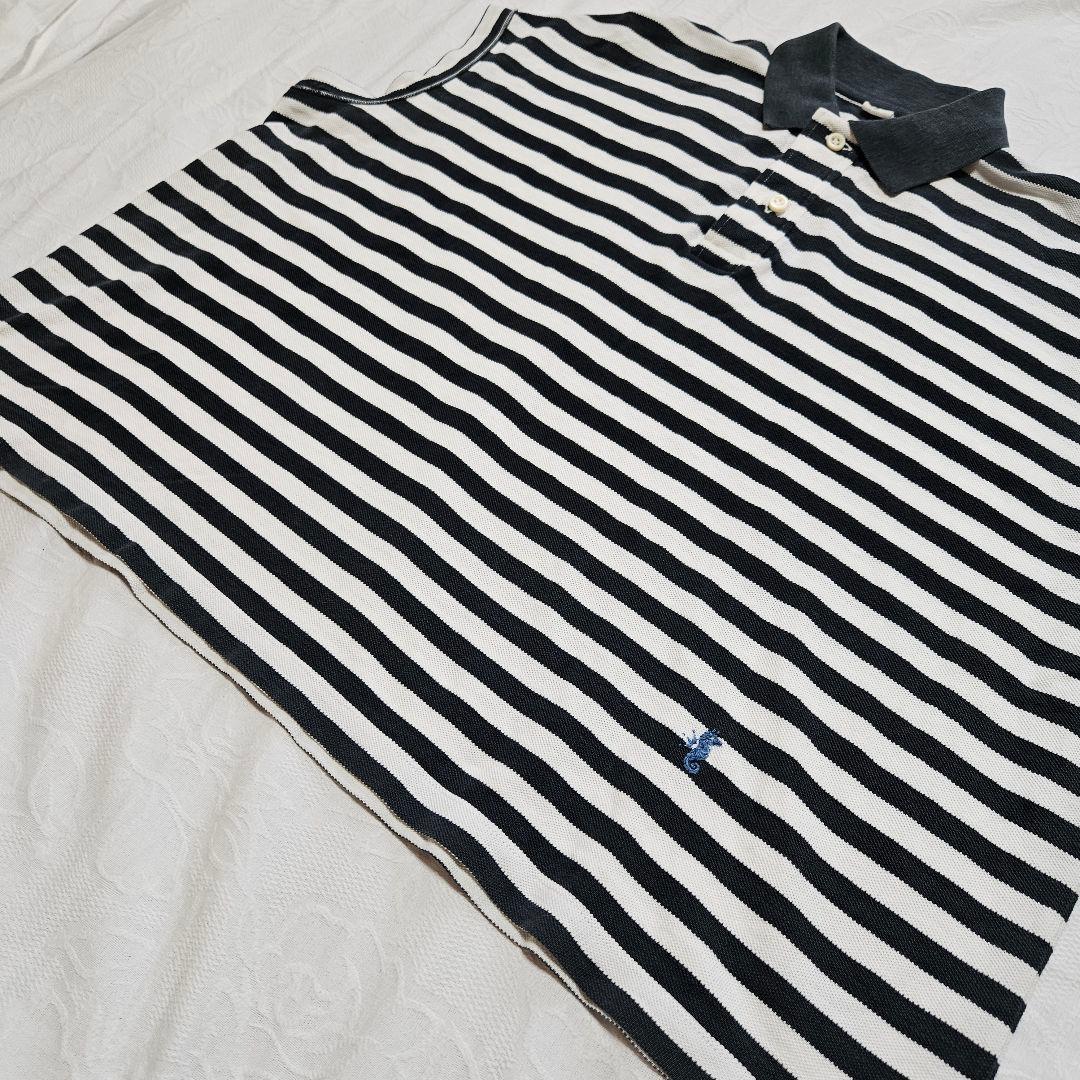 美品☆45R　縞カノコのMキャミポロ　ロゴ刺繍　ボーダー　ノースリーブ