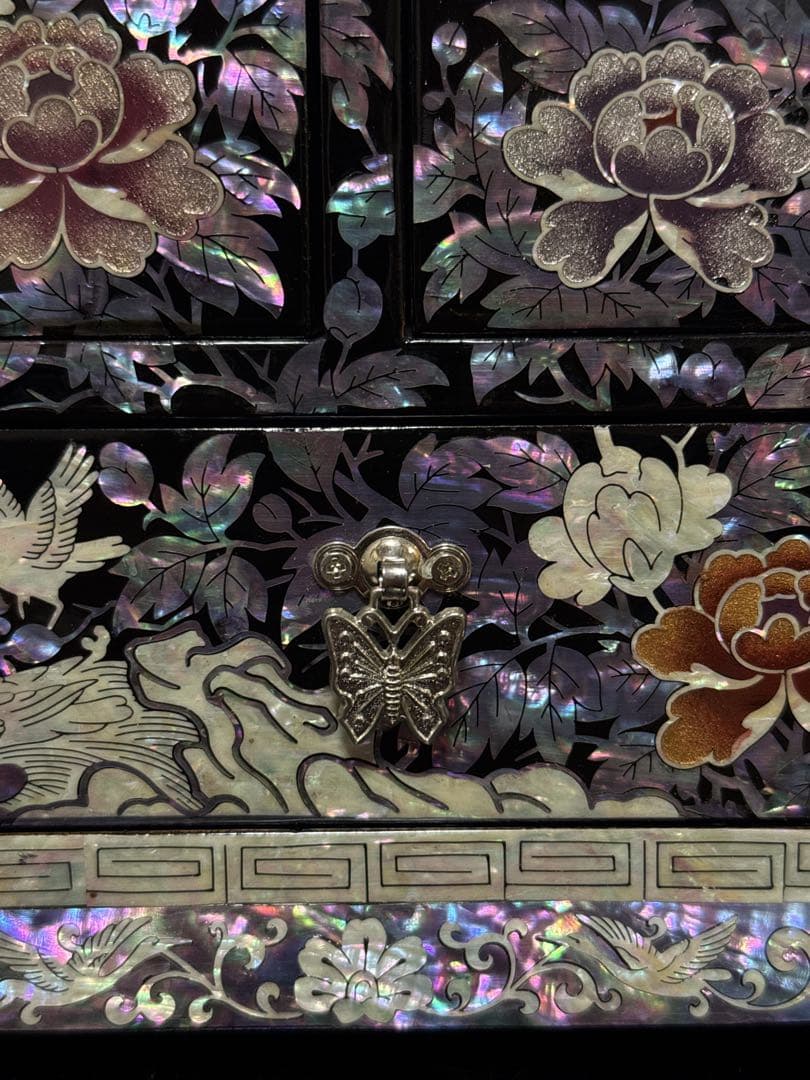 極上 成官鎬印 細密彫刻 螺鈿 華鳥図 宝石箱 小箱 ジュエリーボックス