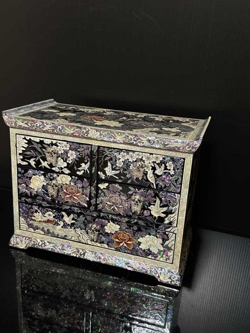 極上 成官鎬印 細密彫刻 螺鈿 華鳥図 宝石箱 小箱 ジュエリーボックス