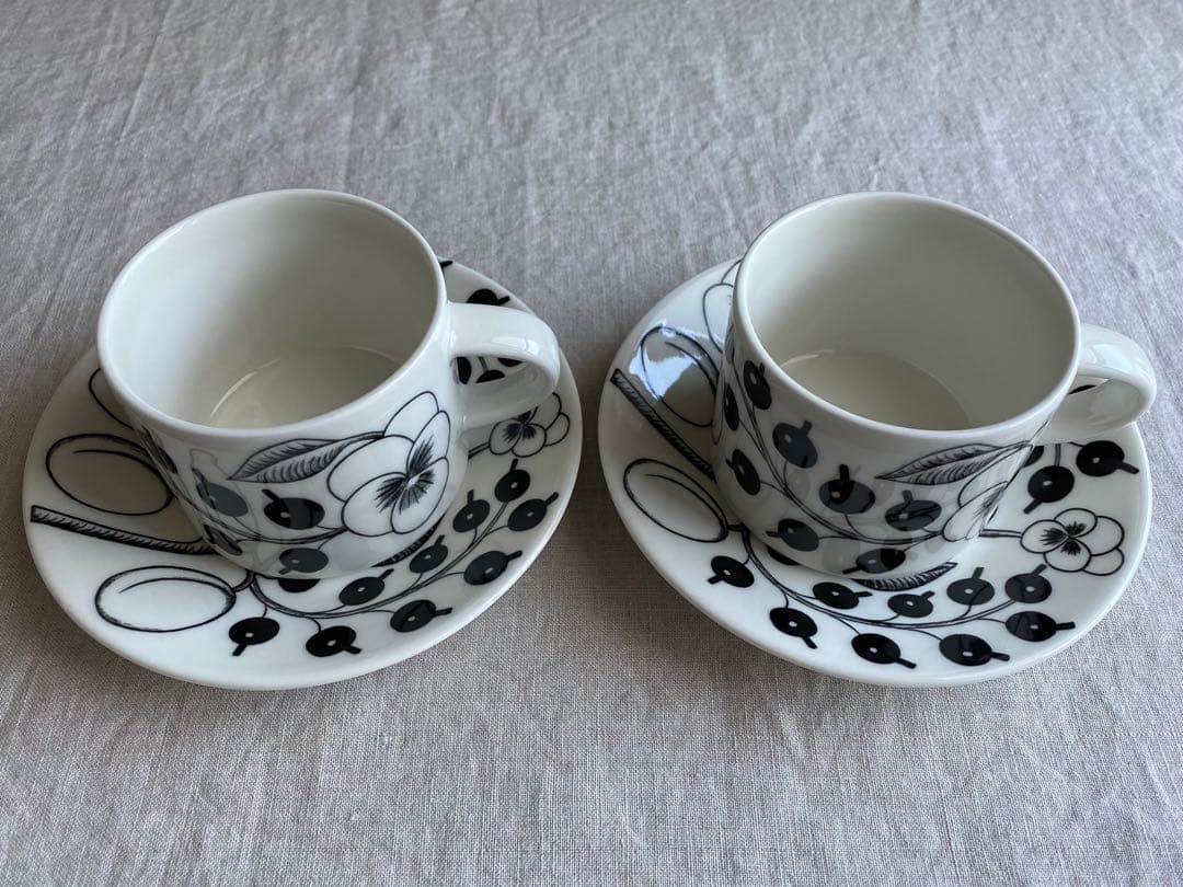 アラビア ブラックパラティッシ カップ&ソーサー 2客セット 旧ロゴ