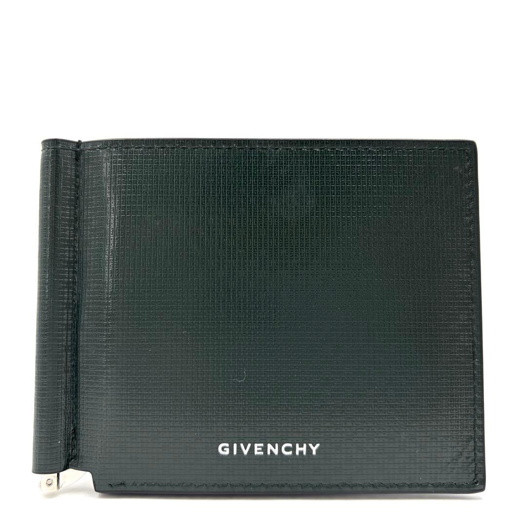 【未使用保管品・付属品完備】ジバンシー マネークリップ ロゴ レザー グリーン