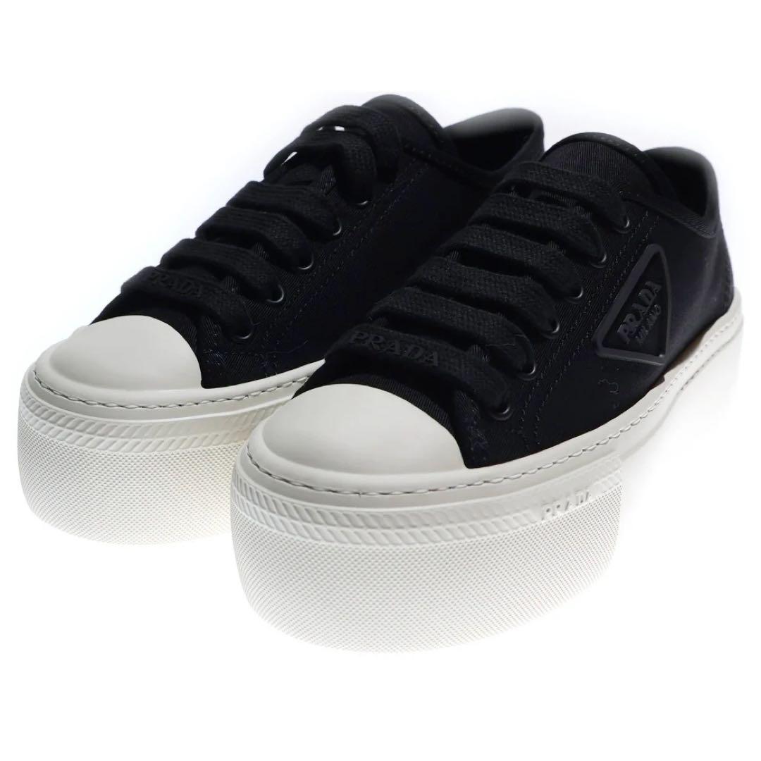 【未使用】PRADA トライアングルロゴ コットンキャンバス スニーカー