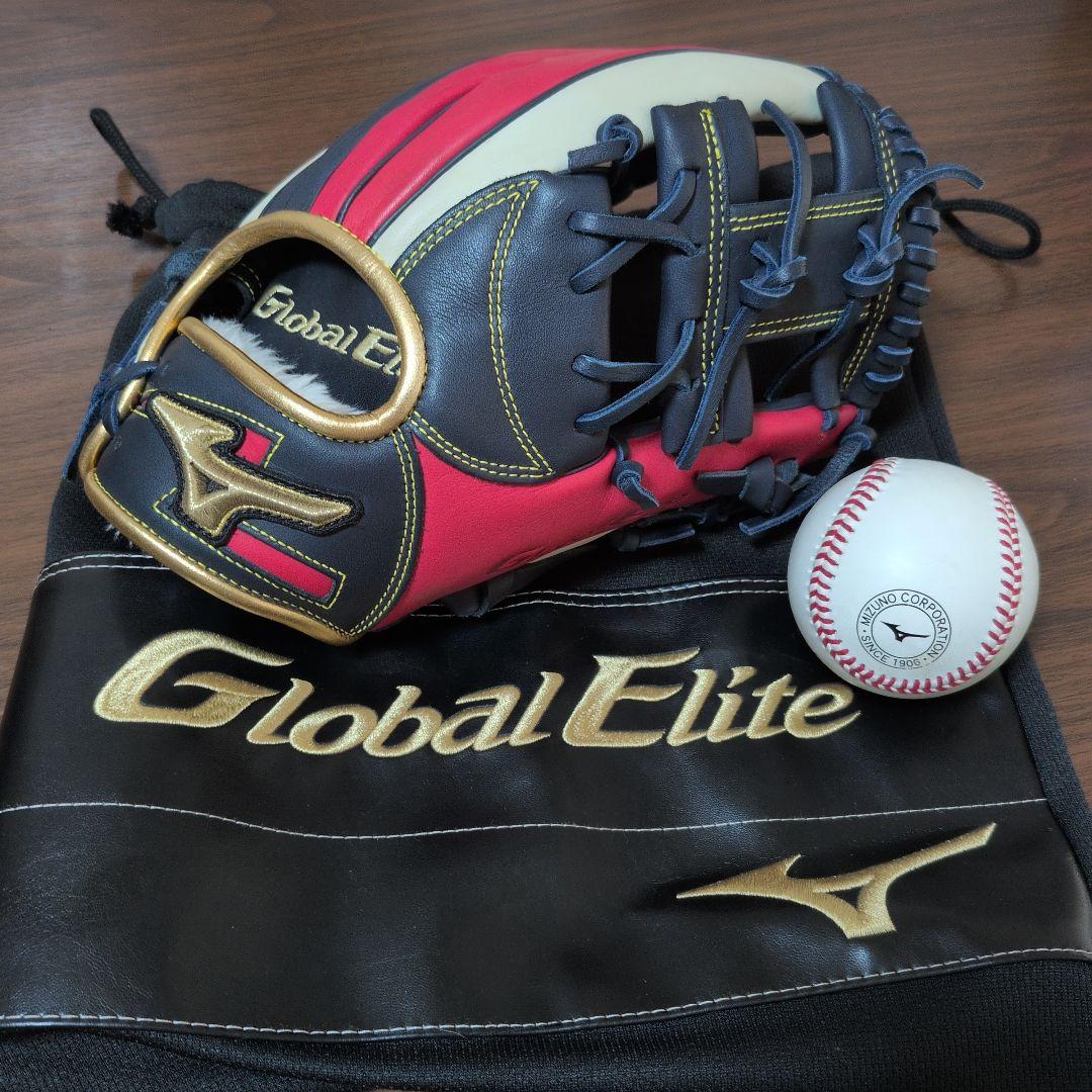 美品✨️Global Elite　ミズノ　野球　軟式グローブ　硬式ボール　専用袋