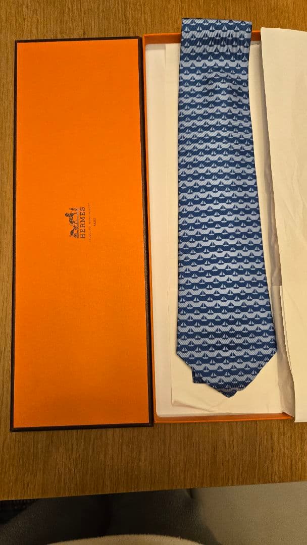 【新品未使用】HERMES ボート柄 シルクネクタイ