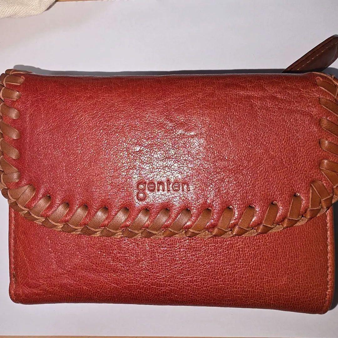 《新品未使用》genten ゲンテン オレンジ レザー 二つ折り財布 羊革