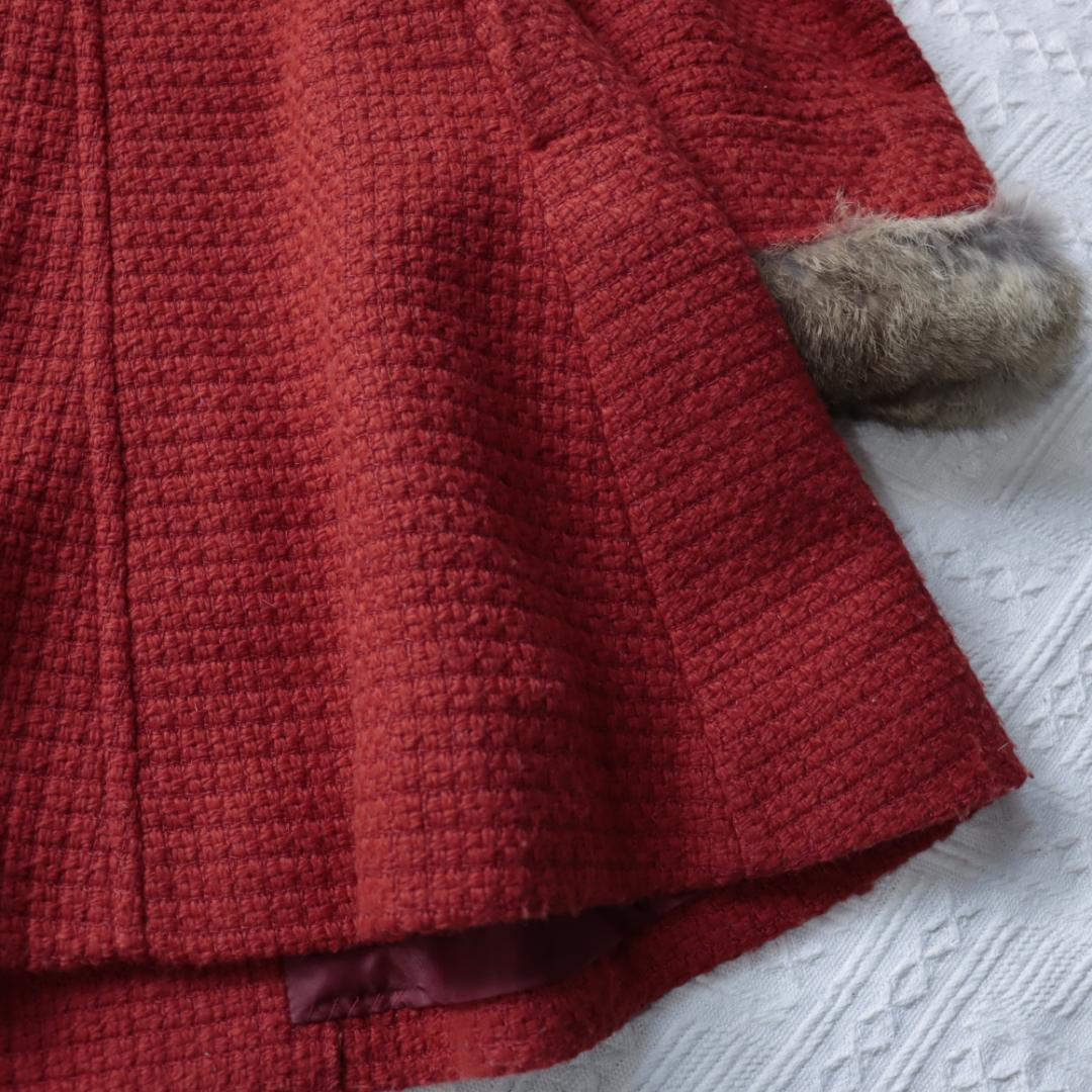 オンワード　高級ツイードジャケット　コート　ラビットリアルファー　ダブルボタン