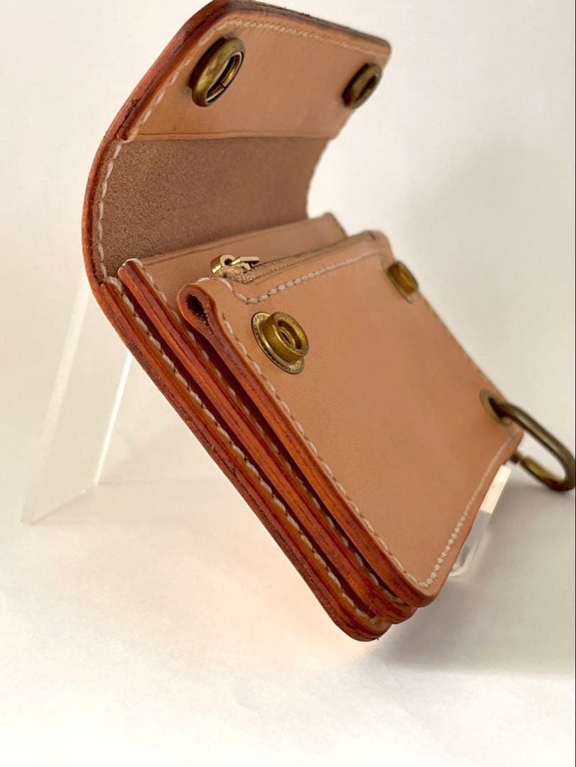 ミドルトラッカーウォレット｜三層タイプ｜本革（牛革）ヌメ革 × 手縫い×真鍮金具