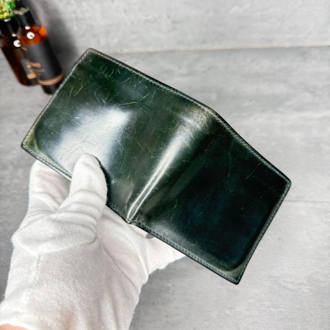 GANZO シェルコードバン2 ２つ折り財布 小銭入れ付き ダークグリーン