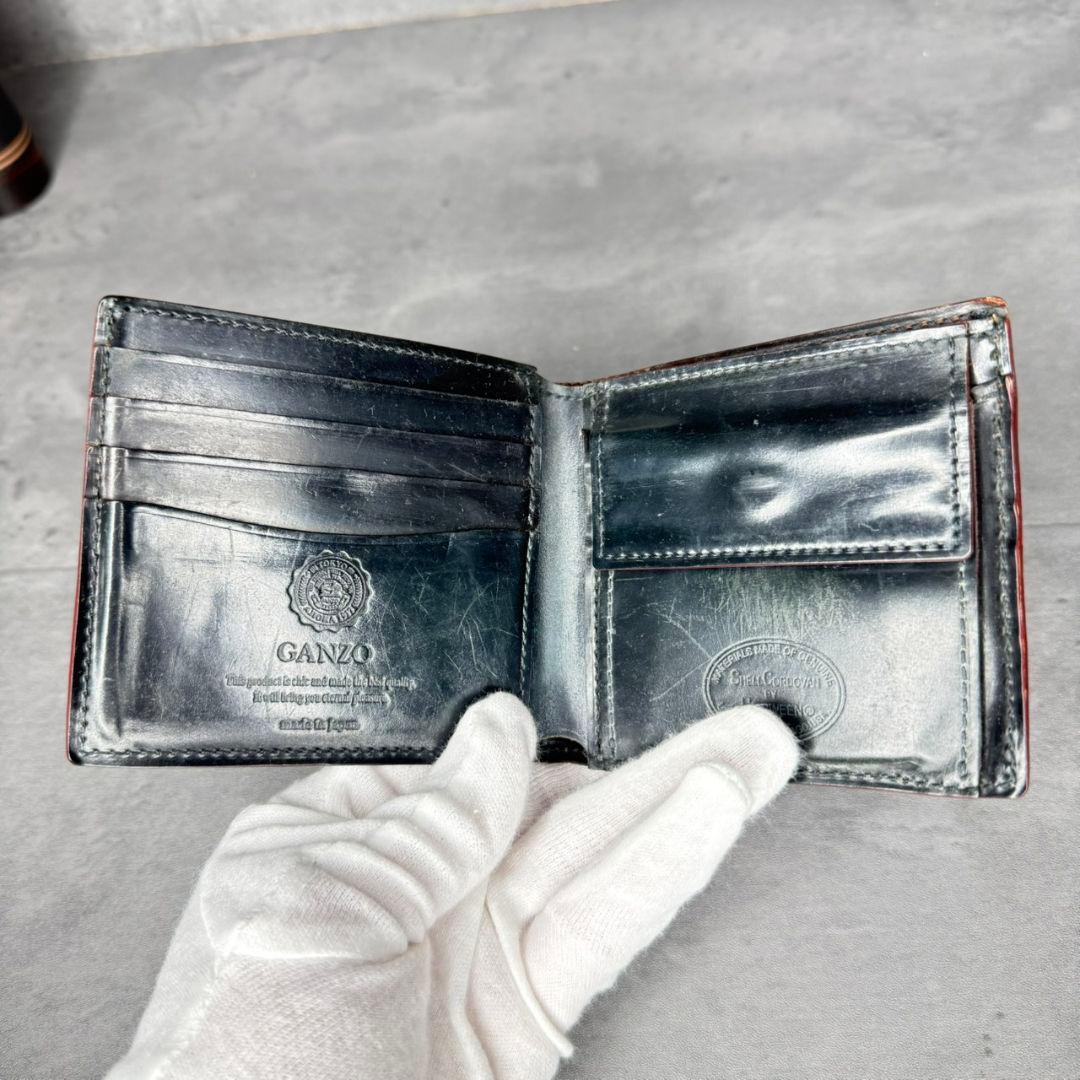 GANZO シェルコードバン2 ２つ折り財布 小銭入れ付き ダークグリーン