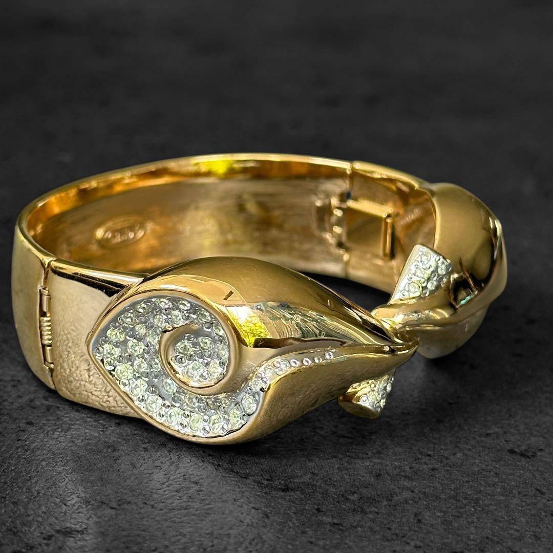 希少✨Chloe Ribbon Rhinestone Gold Bangle