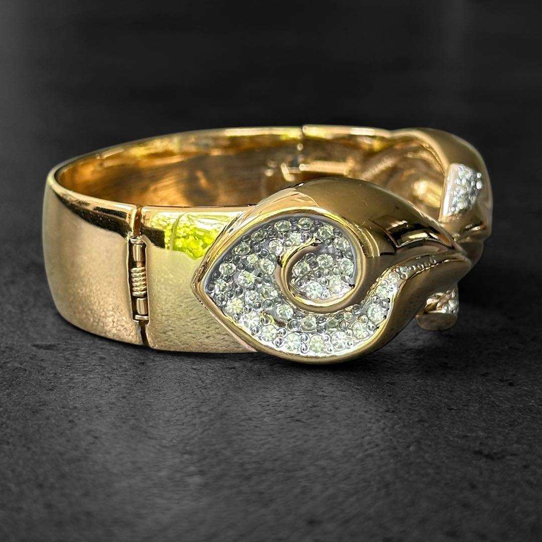 希少✨Chloe Ribbon Rhinestone Gold Bangle