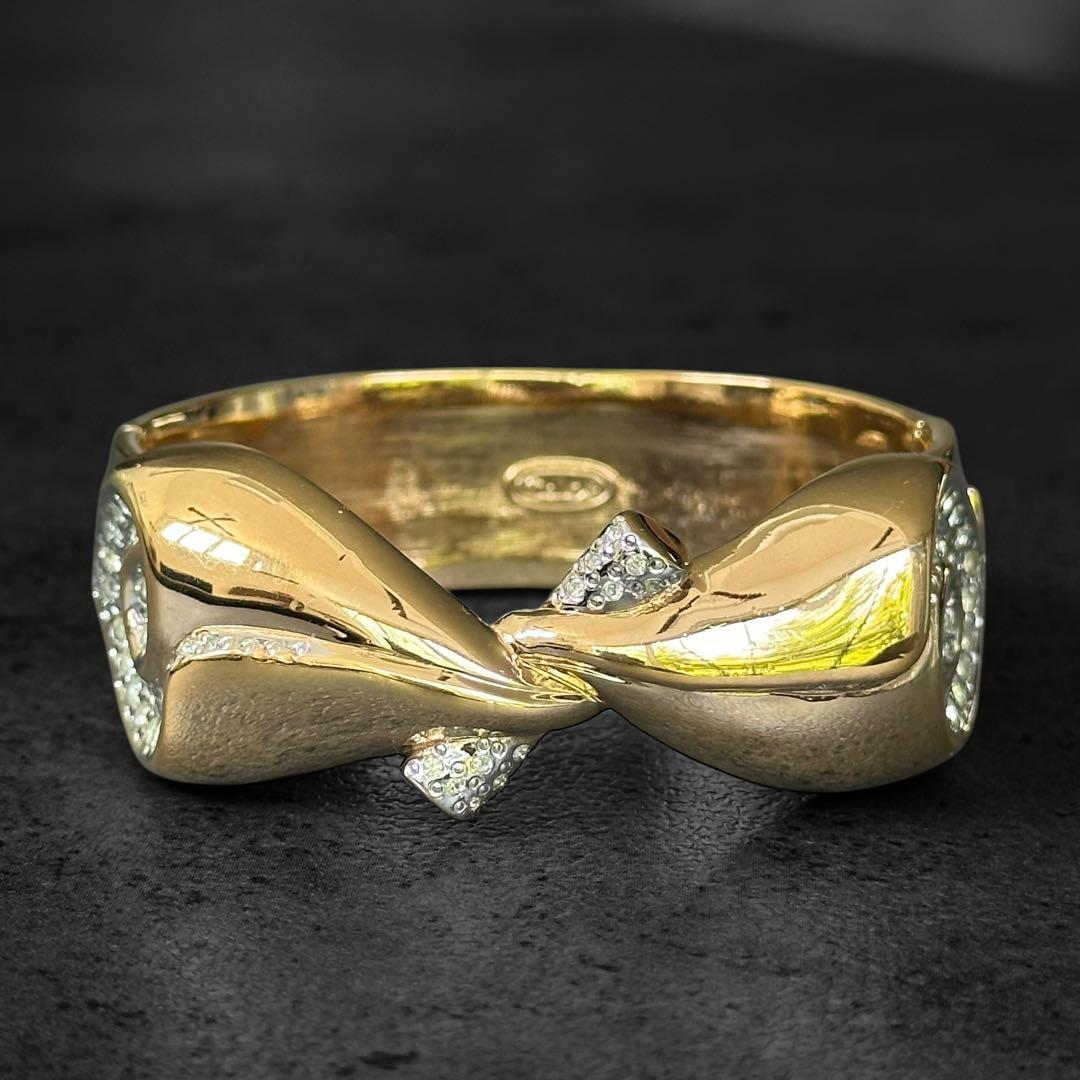 希少✨Chloe Ribbon Rhinestone Gold Bangle