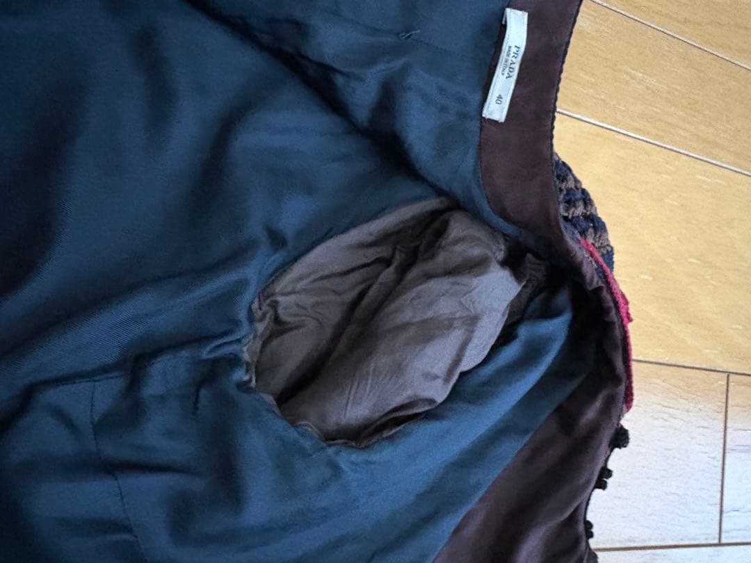 PRADA ノーカラージャケット 40 ネイビー系