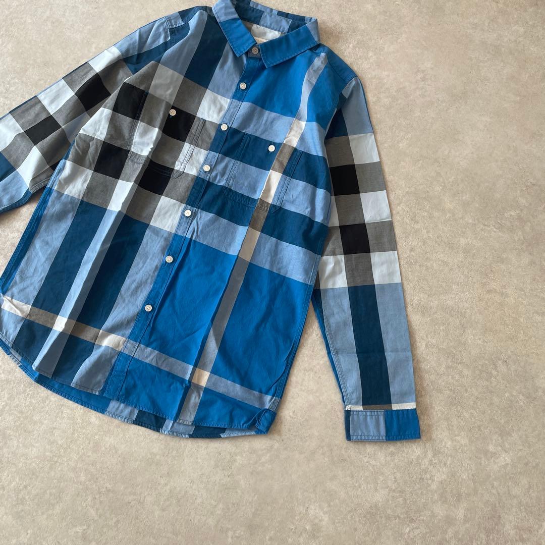 極美品BURBERRY children 14Y 164cm チェックシャツ青