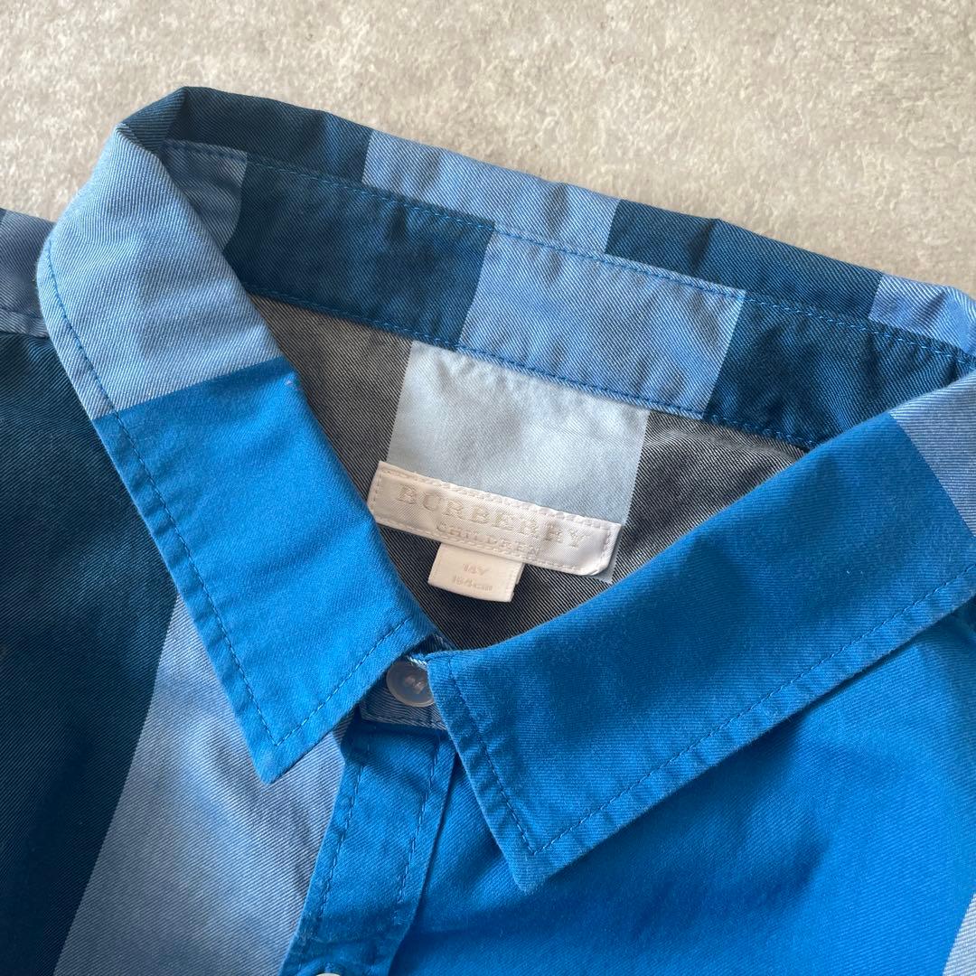 極美品BURBERRY children 14Y 164cm チェックシャツ青