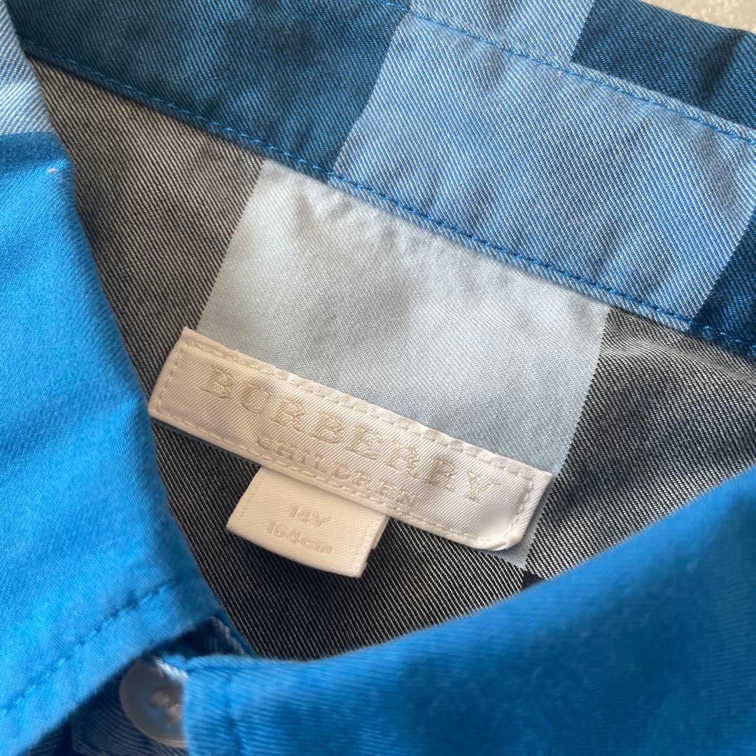 極美品BURBERRY children 14Y 164cm チェックシャツ青