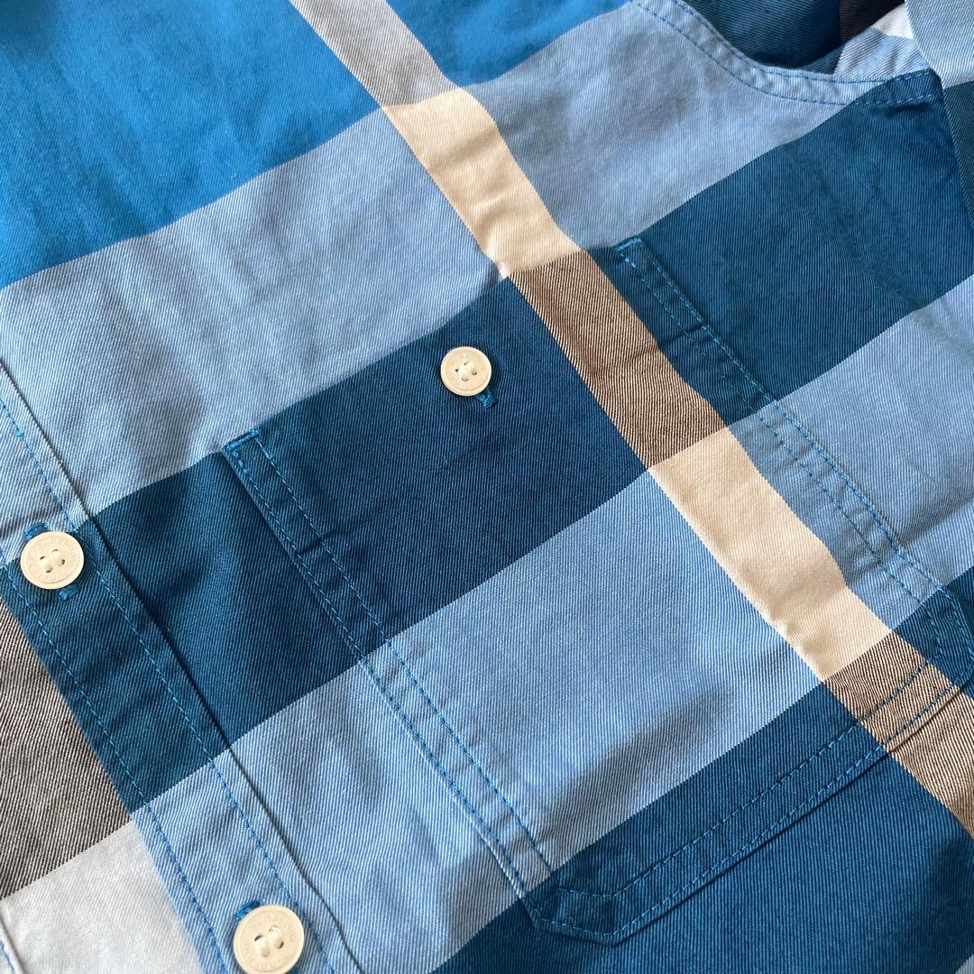 極美品BURBERRY children 14Y 164cm チェックシャツ青