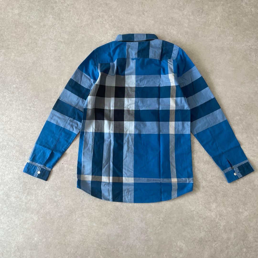 極美品BURBERRY children 14Y 164cm チェックシャツ青