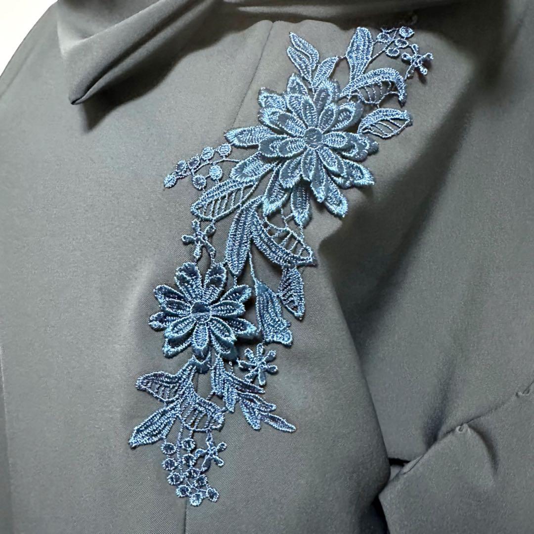 振袖　着物リメイク　ドレス　濃紺×金彩梅や菊　和柄　ワンピース　ハンドメイド