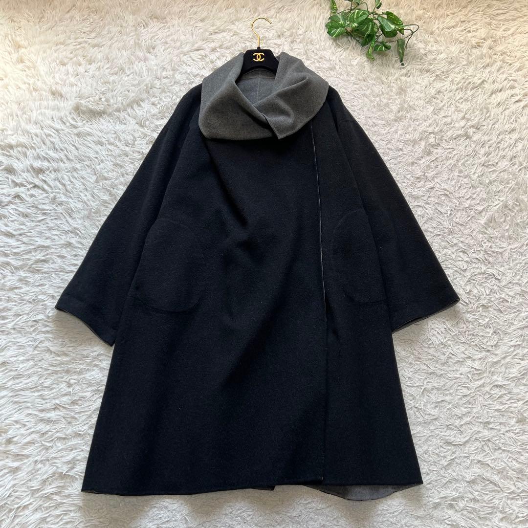 美品 セオリーリュクス カシミヤ混 リバーコート リバーシブル ダブルフェイス