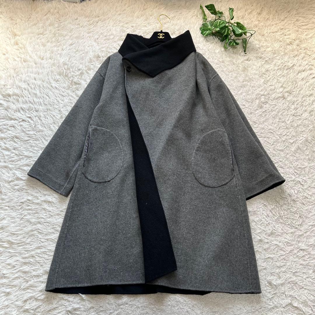 美品 セオリーリュクス カシミヤ混 リバーコート リバーシブル ダブルフェイス