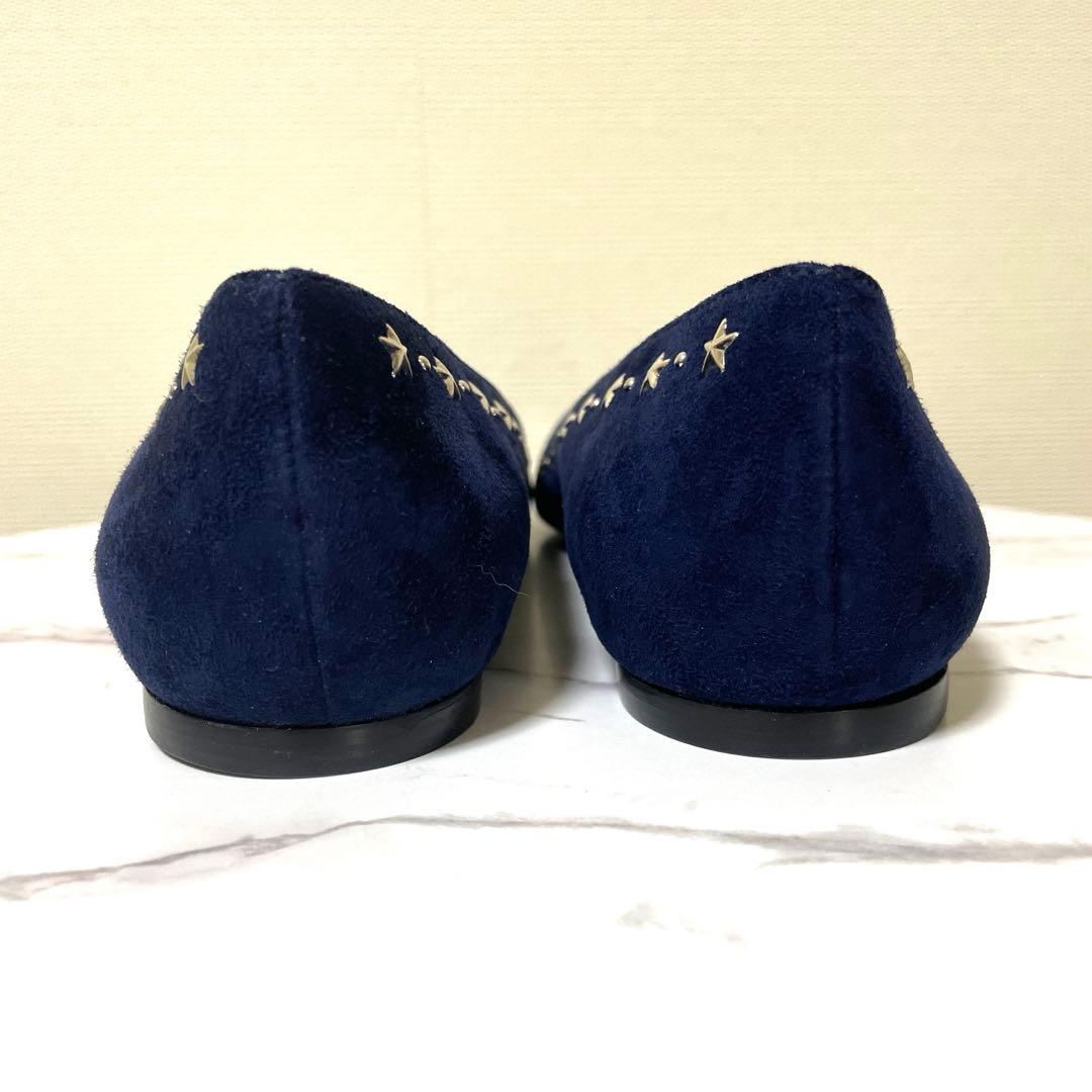 新品　JIMMY CHOO 38.5 ALINA ネイビー 星スタッズ　フラット