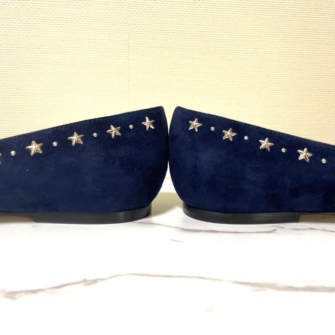 新品　JIMMY CHOO 38.5 ALINA ネイビー 星スタッズ　フラット