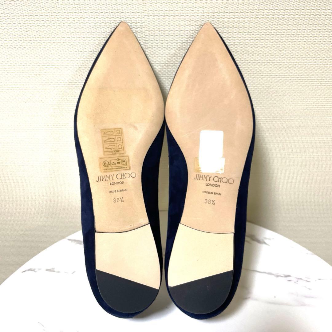 新品　JIMMY CHOO 38.5 ALINA ネイビー 星スタッズ　フラット