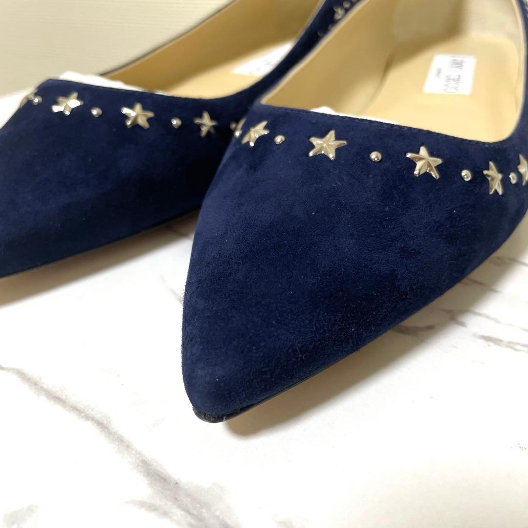 新品　JIMMY CHOO 38.5 ALINA ネイビー 星スタッズ　フラット