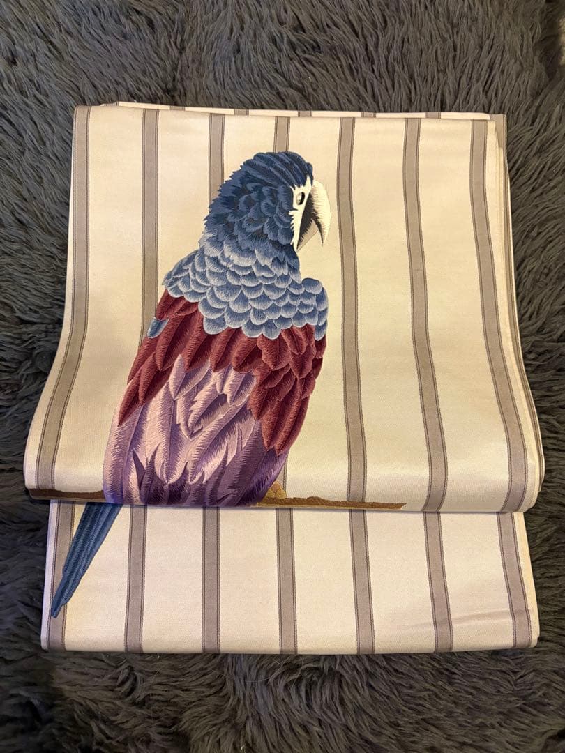 k*i様 撫松庵謹製　オウム刺繍名古屋帯　正絹
