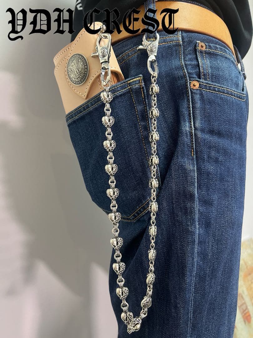 バイカー必須　ウォレット用ハート型　シルバーチェーン　TYPE3　QBKB005