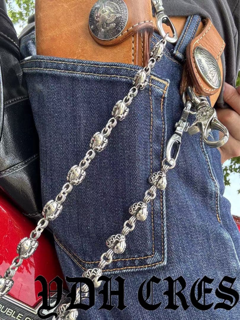 バイカー必須　ウォレット用ハート型　シルバーチェーン　TYPE3　QBKB005