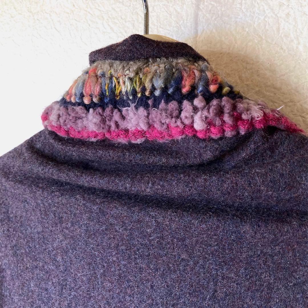 美品 パラスパレス 変形ロングベスト 編み襟 縮絨