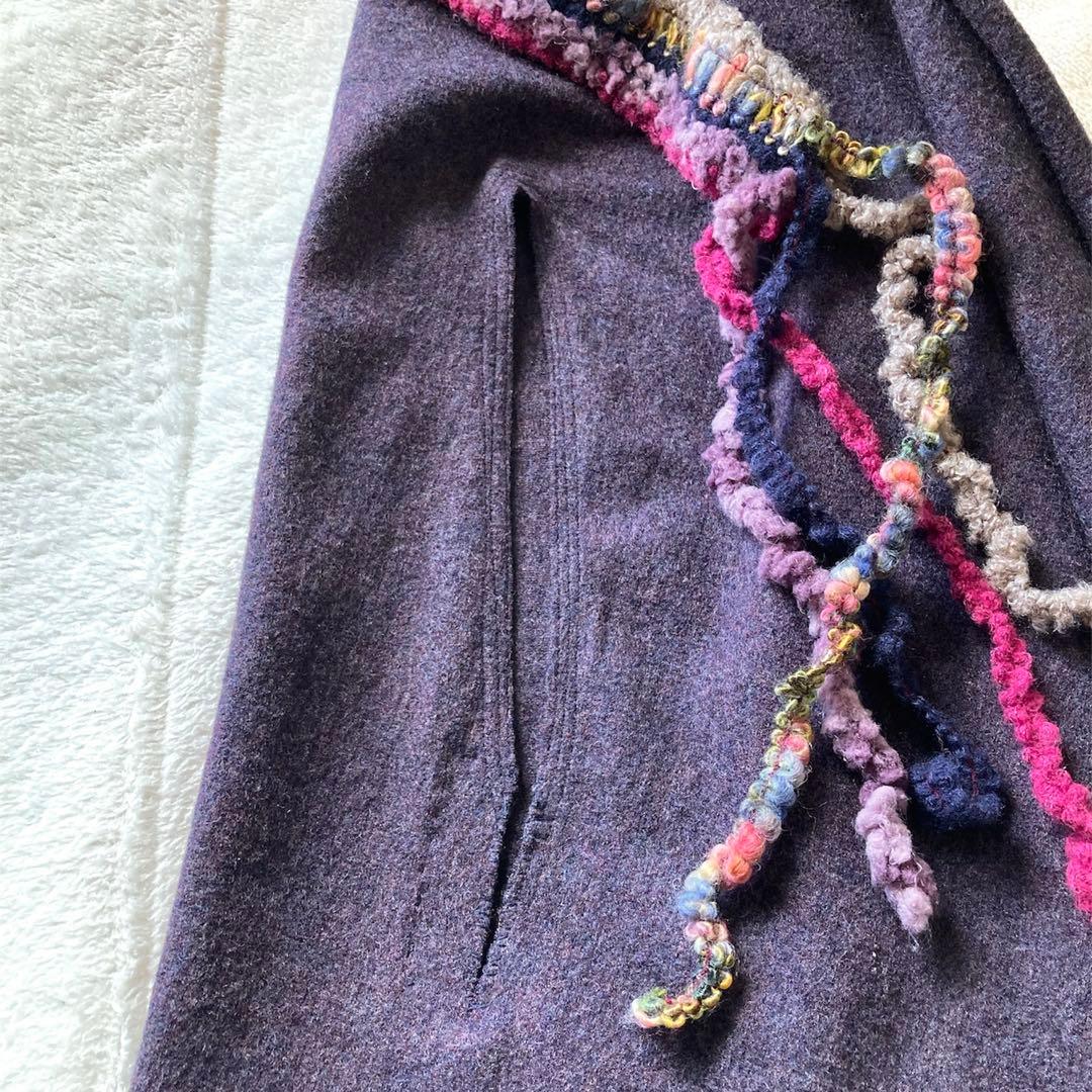 美品 パラスパレス 変形ロングベスト 編み襟 縮絨