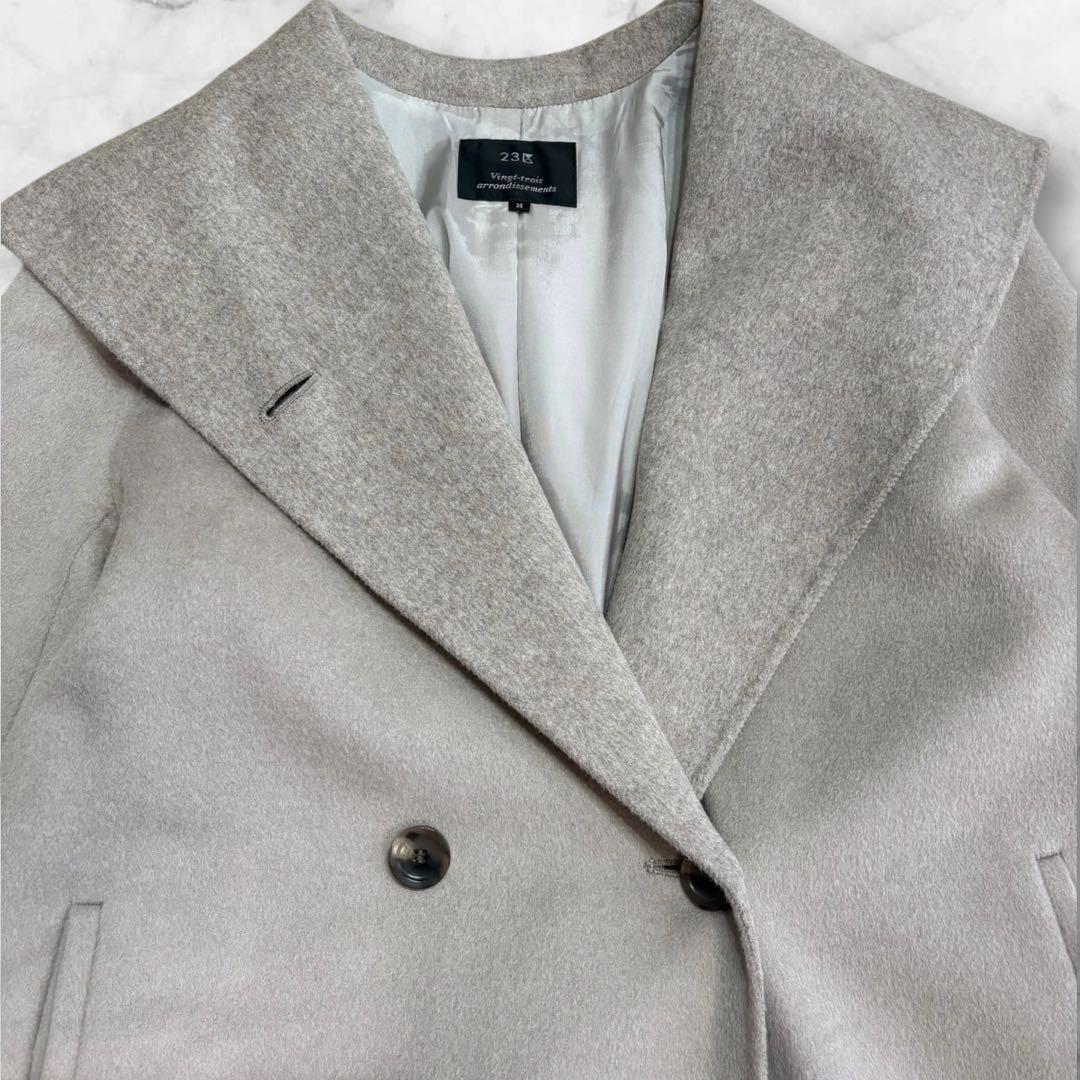 23区 アンゴラ混ソフトウールリバーコート 38 フーデッドコート 軽量M〜L