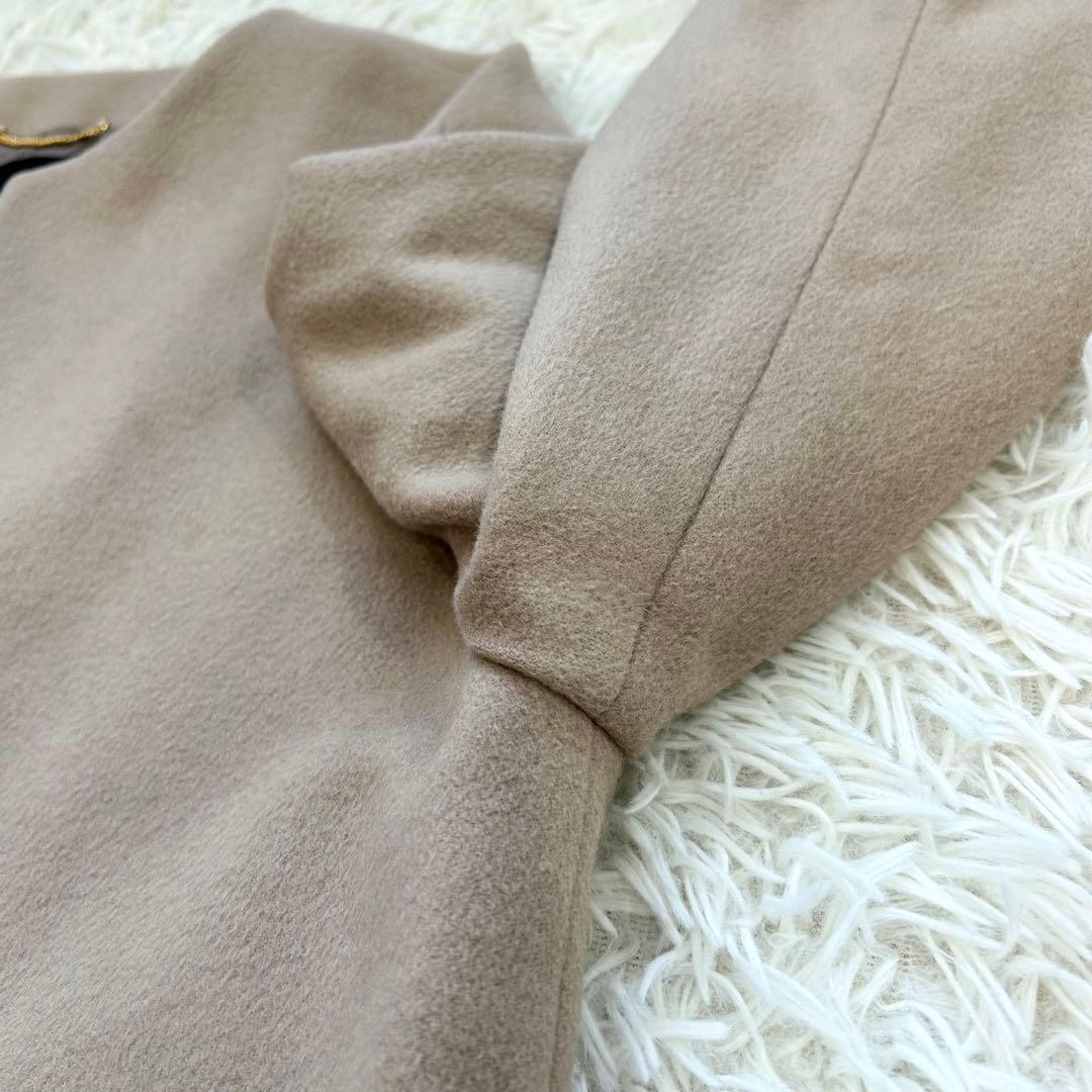 2023 アンタイトル カシミヤ混 大きめノーカラーコート ロング丈 ベージュ