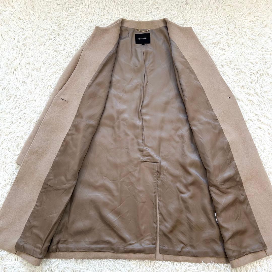 2023 アンタイトル カシミヤ混 大きめノーカラーコート ロング丈 ベージュ